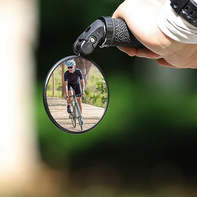 Foldable round Rearview Bike Mirror for Handlebar, Convex Safety Bicycle Mirror, Black Single Unit Suitable for Mountain and Road Cycling