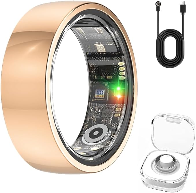 Smart Ring Health Fitness Tracker for Men Women, Step/Heart Rate/Blood Oxygen/Blood Pressure/Sleep Monitoring for iPhone & Andriod, No App Subscription (Rose Gold, #10)