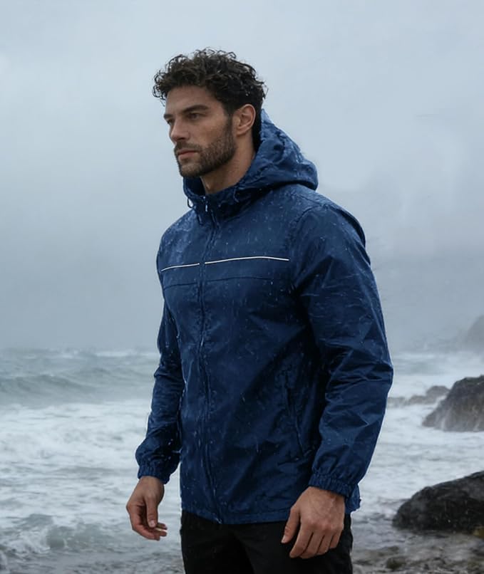 SWISSWELL Mens Rain Jacket & Coats Packable Lightweight Waterproof Windbreaker Hooded for Golf Cycling Hiking