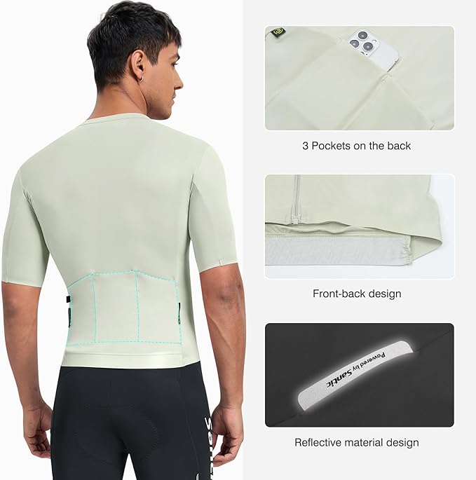 Santic Men's Cycling Jersey Short Sleeve Tops Bicycle Bike Shirt Full Zipper UPF 50+ Bicycle Jersey with Pockets