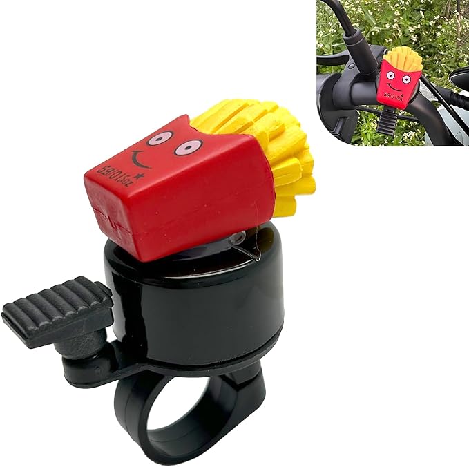 Bike French Fries Bell, Aluminum Alloy Bicycle Bell with Plastic Base, Loud Crisp Clear Sound Bicycle Bells, Universal for Road Mountain Scooter Tricycles Bike
