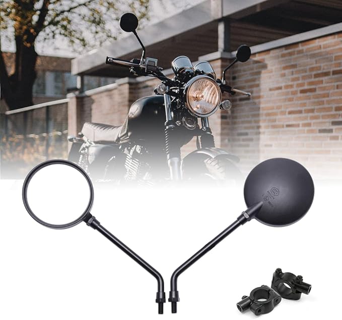 DREAMIZER 10MM Black Round Motorcylcle Mirror with 7/8" 22mm Clamp Mount Compatible with Honda Monkey CB 400 750 Suzuki Z1000 Z900 GT750 Yamaha XT25 XVS VRZ 1800 - Round