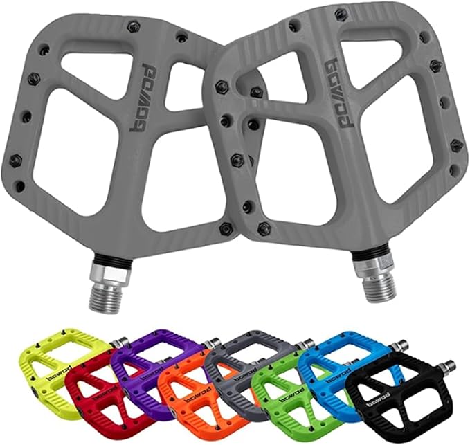 MTB Pedals Flat Mountain Bike Pedals Adult, Light and Wide Nylon Composite Bicycle Platform Pedal w Grippy Pins, 9/16" Cr-Mo Spindle 2 Bearings, Clipless Pedals for BMX Gravel Road E.Bike 9/16"