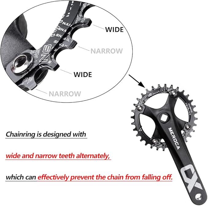 Cyclon Single Speed Square Taper Crankset, 170mm Mountain Bike Crankset with 104BCD 32T/34T/36T/38T/40T/42T Narrow Wide Tooth Round Black Chainring, Replacement for Bicycle Crank Arm Set MTB Crankset