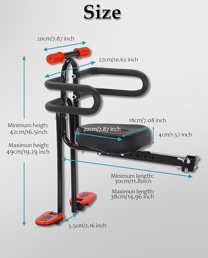 Child Seat for Electric Scooter with seat, Kid Seat Suitable for Electric Bicycle/Hybrid Cruiser Bicycles and City Bicycles, Suitable for Children 2~6 Years
