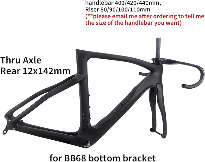 Full Carbon Fiber 700C Road Bike Frameset with Fork and Handlebar 43/46.5/50/51.5/53/54/55/56cm Bike Frame Disc Brake Thru Axle F12x100mm/R12x142mm