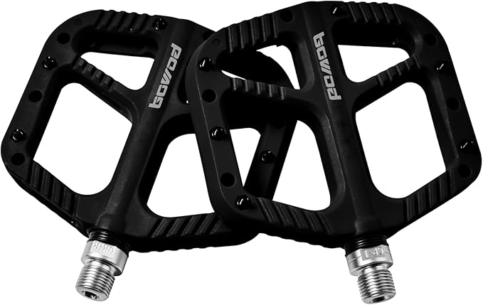MTB Pedals Flat Mountain Bike Pedals Adult, Light and Wide Nylon Composite Bicycle Platform Pedal w Grippy Pins, 9/16" Cr-Mo Spindle 2 Bearings, Clipless Pedals for BMX Gravel Road E.Bike 9/16"