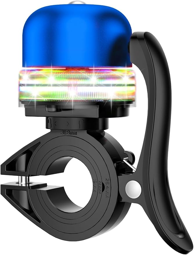 Bike Bell for Kids & Adults, Light up Bike Accessories Adjustable with Ferrules Fit for 0.74-1.25in(19-31.8mm) Bicycle Handlebars, Aluminum Made & Crisp Sound for Mountain Dirt Road Bike Ebike