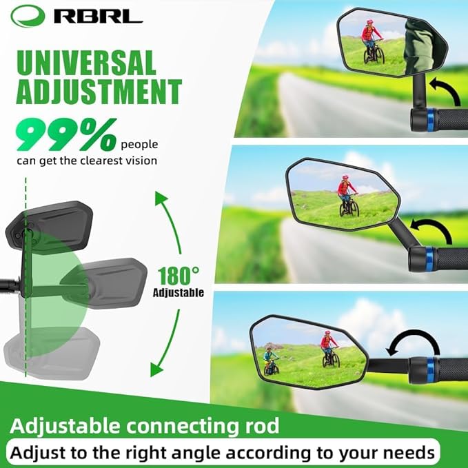 RBRL Bicycle Mirror, Extra Large Bike Mirror, 360° Adjustable Shatterproof and Durable Bar End Rear View Mirror Bi, Bicycle Side Mirror for E-Bike (Set)