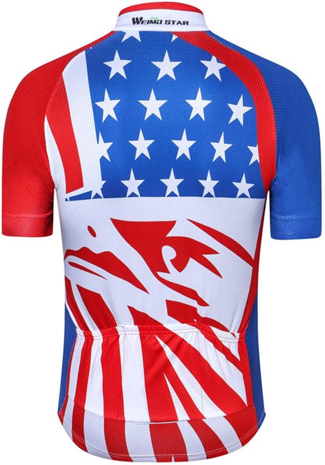 JPOJPO USA Cycling Jersey Men Short Sleeve Bike Shirts Biking Jersey Summer American Bicycle Tops with 3 Pockets Reflective