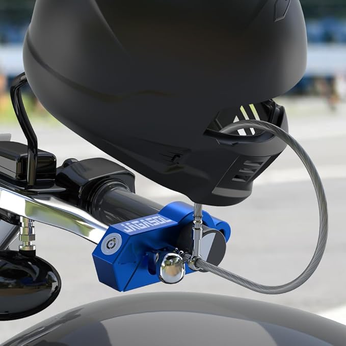 Motorcycle Lock & Helmet Lock Combo, Anti Theft Handlebar Lock, Max 1.5'', Blue