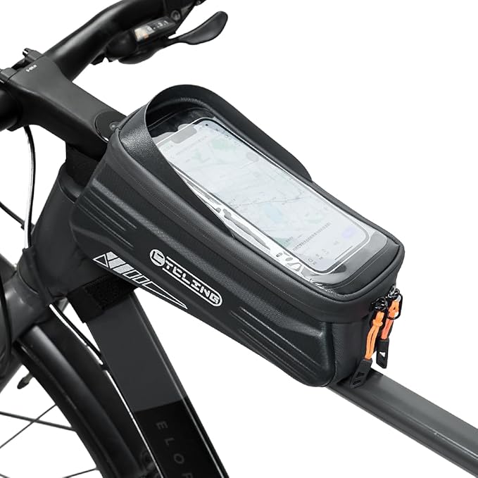 Bike Phone Front Frame Bag, Water-Resistant Bicycle Top Tube Bag, Sensitive Touch Screen Bike Phone Mount Holder for Road Mountain E-bike, Cycling Pouch, Bike Accessories for Phones