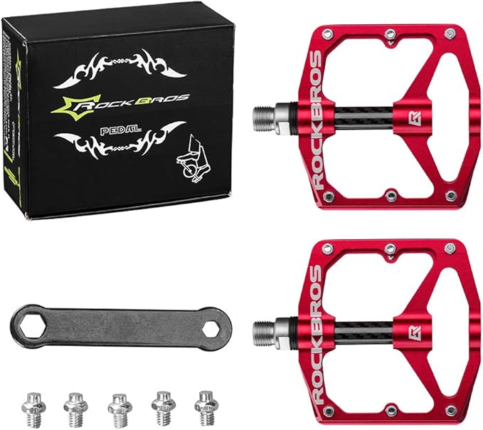 Rock BROS Mountain Bike Pedals Flat Bicycle Pedals 9/16 Lightweight Road Bike Pedals Carbon Fiber Sealed Bearing Flat Pedals for MTB