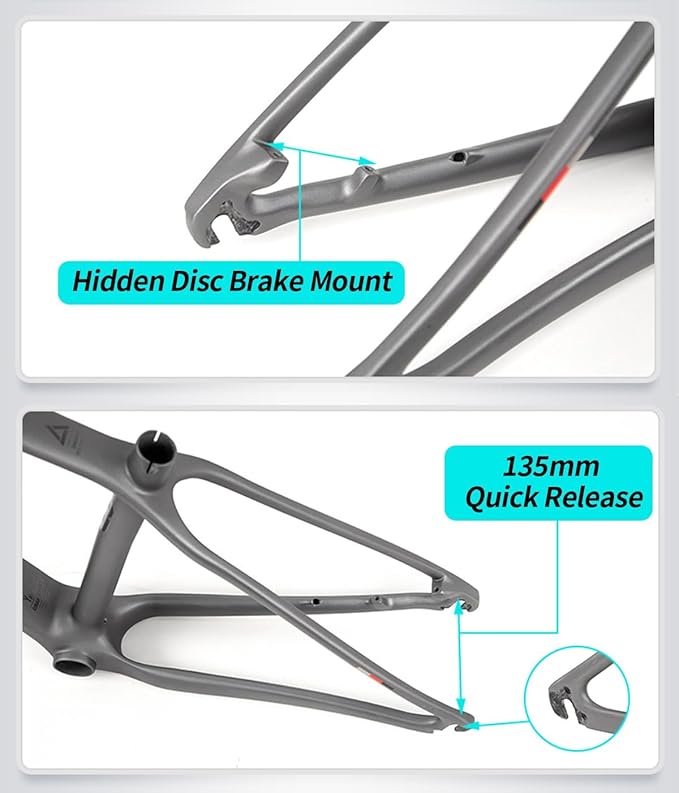 27.5er 29er XC Hardtail Mountain Bike Frame 15/17/19in Carbon Fibre Disc Brake Frame 135mm Quick Release Cyclocross Bike Frame BB92*41mm(Black,27.5 * 15")