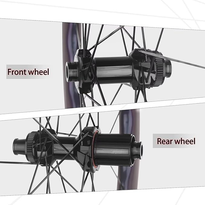 Carbon Road Bike Wheelset, 700C Bicycle Center Lock Disc Brake 6 Bolt Hub Wave Rim Wheels, for Long-Distance Riding