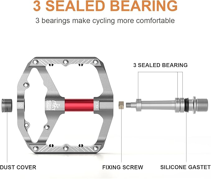 Mountain Bike Pedals with 3 Seal Bearing - 9/16" MTB Pedals Platform Lightweight - Non-Slip Bicycle Pedals for BMX MTB