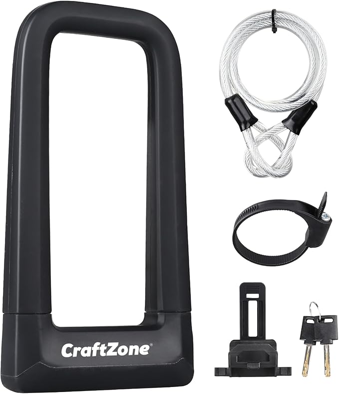 Bike Lock Heavy Duty Anti Theft with 4ft Security Cable Bicycle U Lock with Keys and Sturdy Mounting Bracket for Road, Mountain, and Electric Bikes,Bicycle Lock
