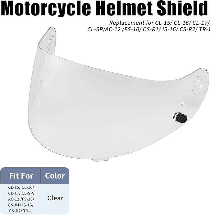 HJ-09 Helmet Visor Face Shield Compatible with CL-15/ CL-16/ CL-17/ CL-SP/AC-12 /FS-10/ CS-R1/ IS-16/ CS-R2/ TR-1 (Clear)