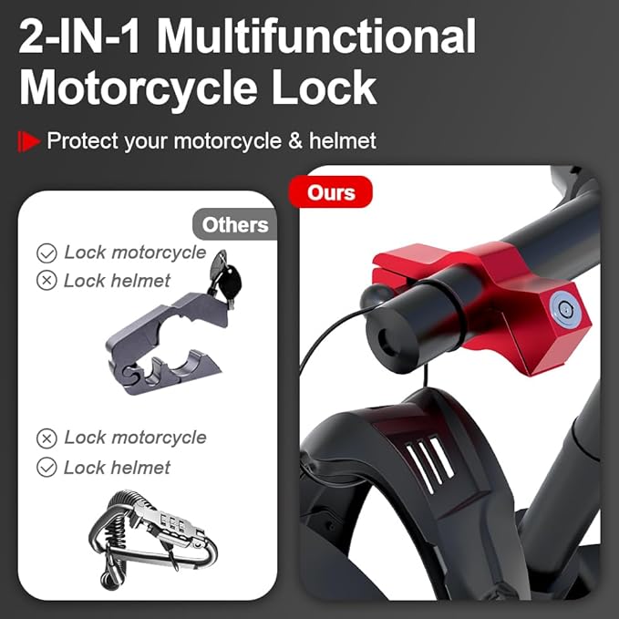 Motorcycle Lock & Helmet Lock Combo, Motorcycle Brake Lock Anti Theft Motorcycle Handlebar Lock for Mopeds, Motorbikes, ATVs, Dirt Bikes, Street Bikes