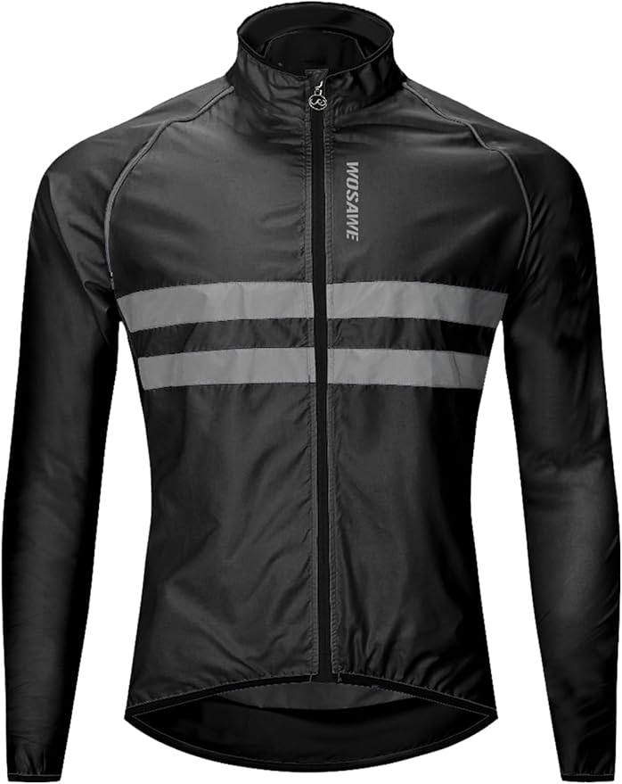 WOSAWE Men's High Visibility Cycling Wind Jacket Water Resistance Reflective Windbreaker