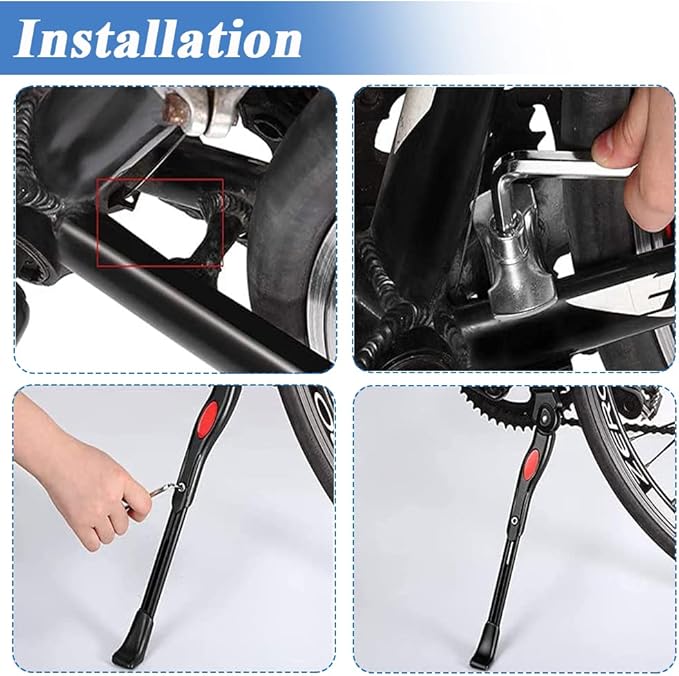Mesee Bike Kickstand, Adjustable Aluminium Alloy Bicycle Side Support Stand Fit 24'' 26'' Tire Mountain Road Kids Adult Cycling
