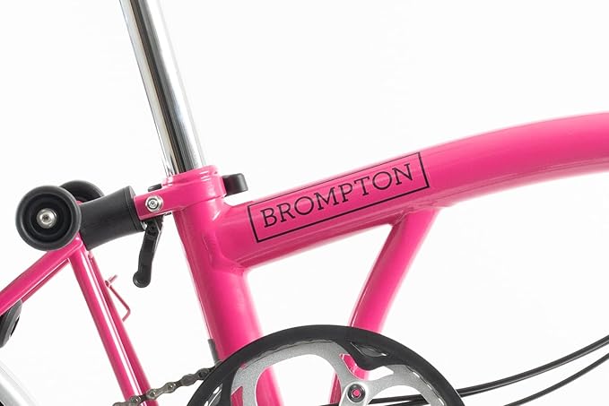 Brompton Folding Commuter Bike C Line 6-Speed (Mid Handlebar, Hot Pink) | Compact, Lightweight Urban Bike for Adults