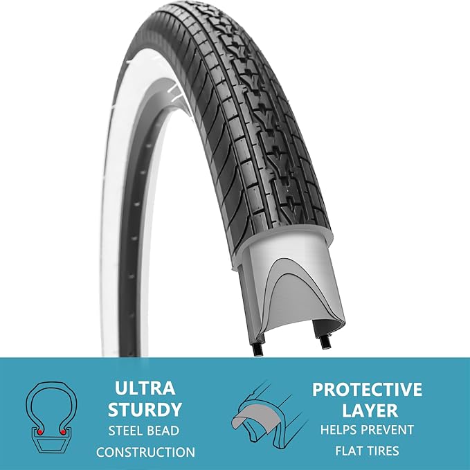 SIMEIQI 26x2.35 20x2.35 Inch Cruiser Beach Bike Tire Black White Wall or Brown Cream Wall Folding Replacement Bicycle Tire for Hybrid City Commuter Trail