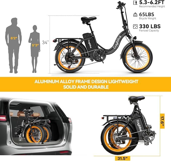 1000W Folding Electric Bike,48V 20AH Removable Battery E Bike,30+MPH,80 Miles Max Range Electric Bike for Adults,20" Fat Tire Foldable ebike,Adult Electric Bicycle for Commute Beach Snow