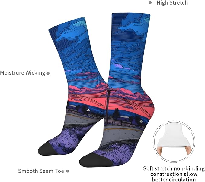 (Cycling on the road) Mid Calf Socks Breathable Adult Unisex Socks Casual Daily Wear for Women Men