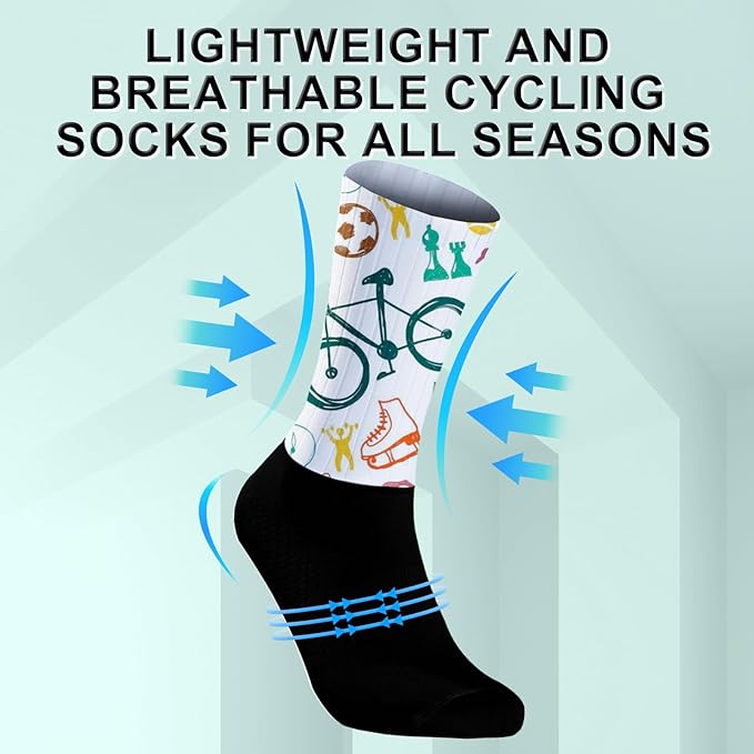 Cycling Socks Athletic Crew Socks Breathable Cushioned Compression Running Hiking Socks For Mens Womens