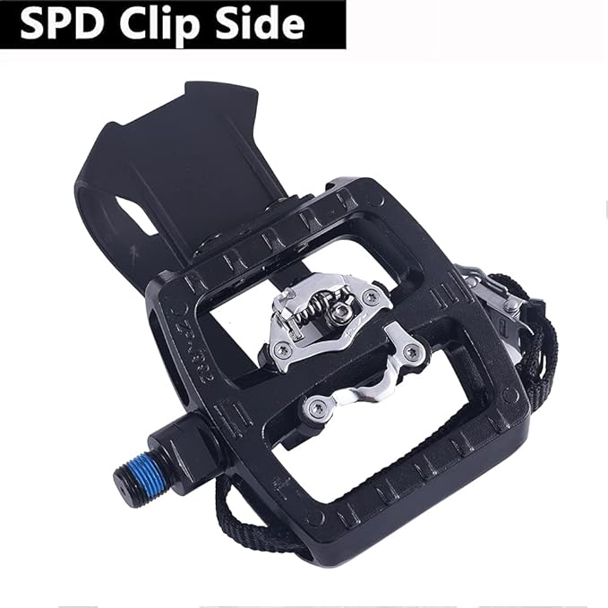Zeray Spin Bike Pedals - Dual Platform Indoor Cycling Pedals with Clips and Straps, Compatible with Shimano SPD, Suitable for Spin Bike and Peloton