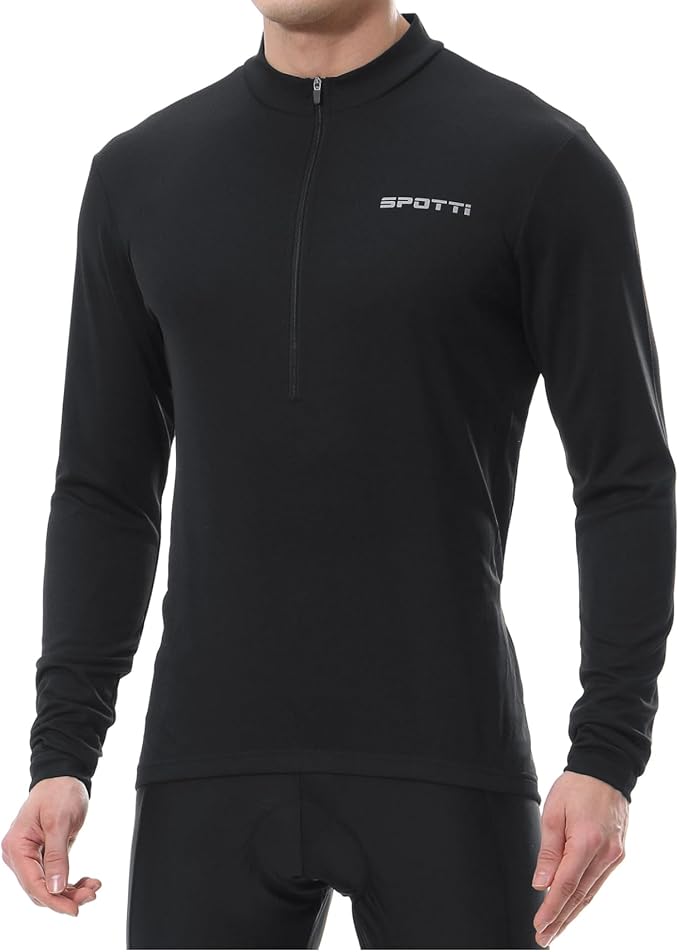 Spotti Men's Cycling Bike Jersey Long Sleeve with 3 Rear Pockets - Moisture Wicking, Breathable, Quick Dry Biking Shirt