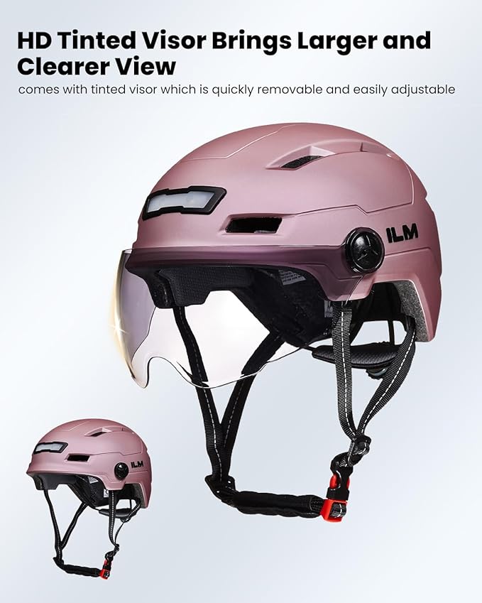 ILM Adult Bike Helmet with USB Rechargeable LED Front and Back Light Mountain&Road Bicycle Helmets for Men Women Removable Goggle Cycling Helmet E3-10L