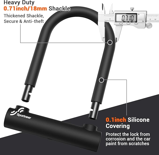 Sportneer Bike U Lock: 18mm Shackle Heavy Duty Bike Lock with Keys and Sturdy Mounting Bracket for Road, Mountain, Bicycle, Size 7.87''x6.3''