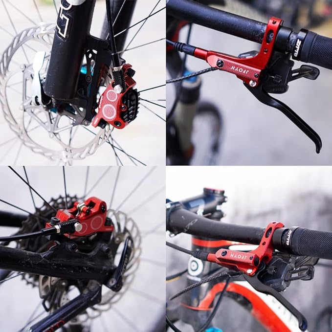 JFOYH 4-Piston MTB Hydraulic Brake Set with 160mm Floating Disc Rotors, Front and Rear Hydraulic Disc Brake Kit for MTB(Pre-Bled, Included Original Pads)