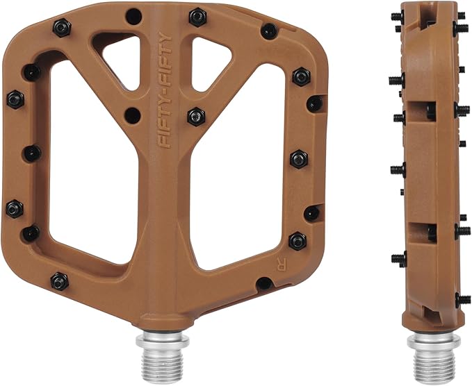 FIFTY-FIFTY Mountain Bike Pedals, Non-Slip MTB Nylon Composite, 9/16" Bicycle Pedals, Lightweight and Wide Flat Platform