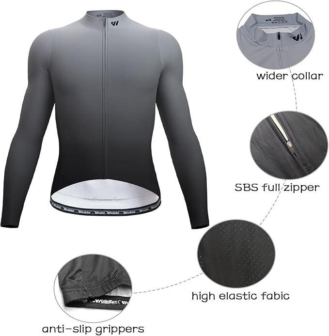Men's Cycling Jerseys Long Sleeve Bike Biking Shirts Full Zip with Pockets Road Bicycle Clothing