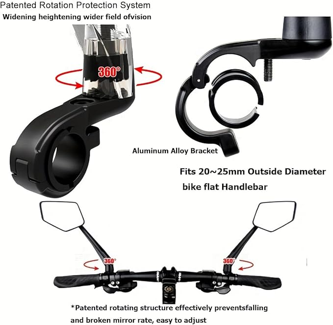 Bike Mirror Handlebar Mount E-bikes Bicycle Mirrors, Anti-Shake 360° Rotatable High-Definition Shockproof Explosion-Proof Wide-angle Rear View Convex Mirror for bike bicycle ebike
