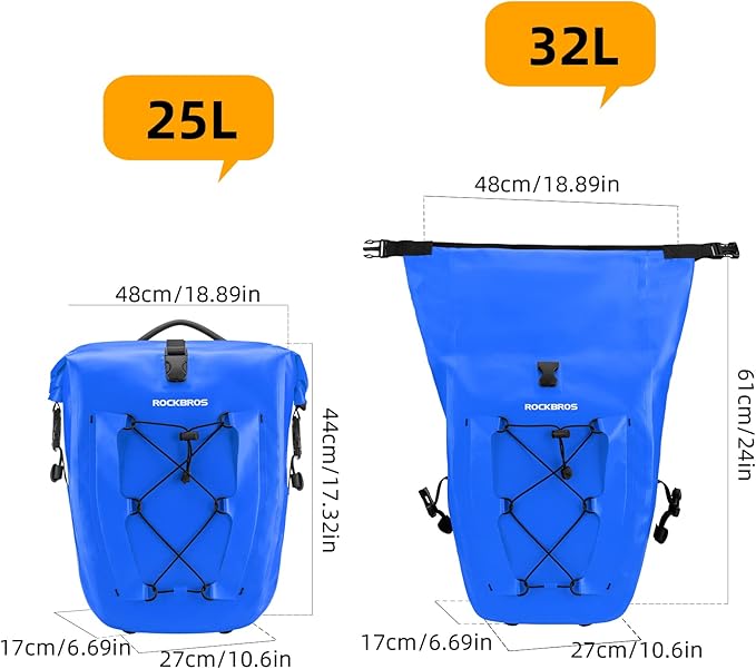 ROCKBROS Bike Panniers Waterproof Bike Rear Rack Bag Max 30L Large Capacity Bike Rear Panniers for Cycling Traveling Commuting 2 Pack