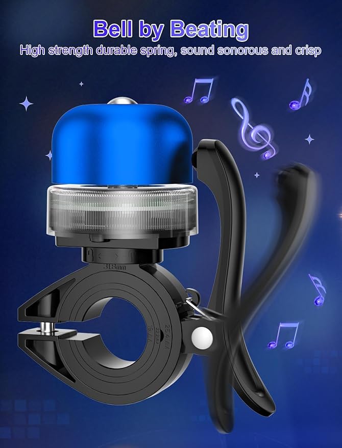 Bike Bell for Kids & Adults, Light up Bike Accessories Adjustable with Ferrules Fit for 0.74-1.25in(19-31.8mm) Bicycle Handlebars, Aluminum Made & Crisp Sound for Mountain Dirt Road Bike Ebike