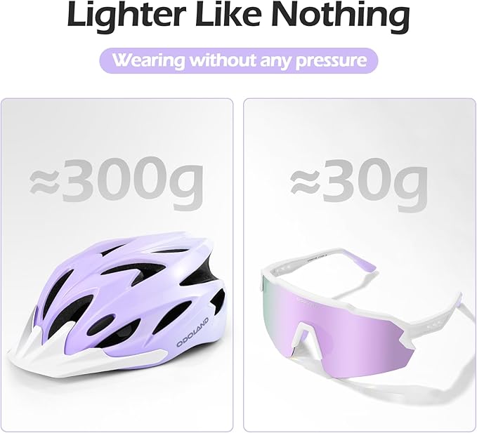 Odoland Adult Bike Helmet and Cycling Sunglasses Set for Men & Women, Safety Certified Bicycle Helmet with UV Protection Glasses for Mountain, Skating, Road, City Commuting & Outdoor Riding