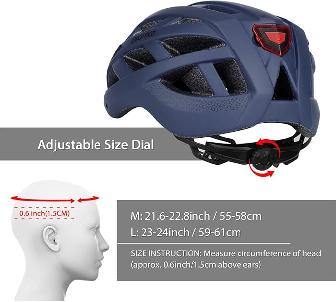 Adult-Men-Women Bike Helmet with Light - Mountain Road Bicycle Helmet with Replacement Pads & Detachable Visor