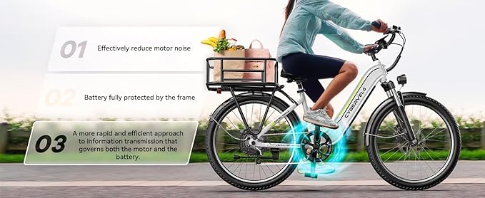 1000 Peak Electric Bike for Adults,up 80 Miles Removable Battery Ebike, 26" Electric E Bike with 7-Speed,Adult Electric Bicycles for Commute Beach Snow White Womens All Terrain