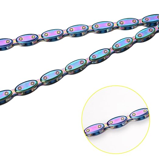 Bike Chain, Single Speed Cycling Bicycle Chain Unbeatable Strength & Rainbow 100 Links Chains 1/2" x 1/8" 1 Speed with Connector for Fixed Gear BMX Commuter Bikes Beach Cruiser MTB