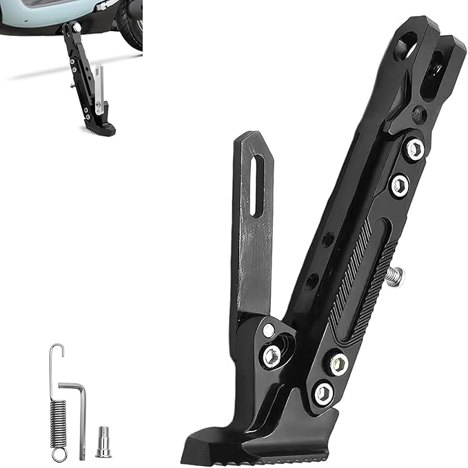 Universal Motorcycle Kickstand, 6 Level Heavy Duty Adjustable CNC Aluminum Alloy Side Stand Foot, Replacement Support Stand for Motorbike, Scooter, Dirt Pit Bike (Black)