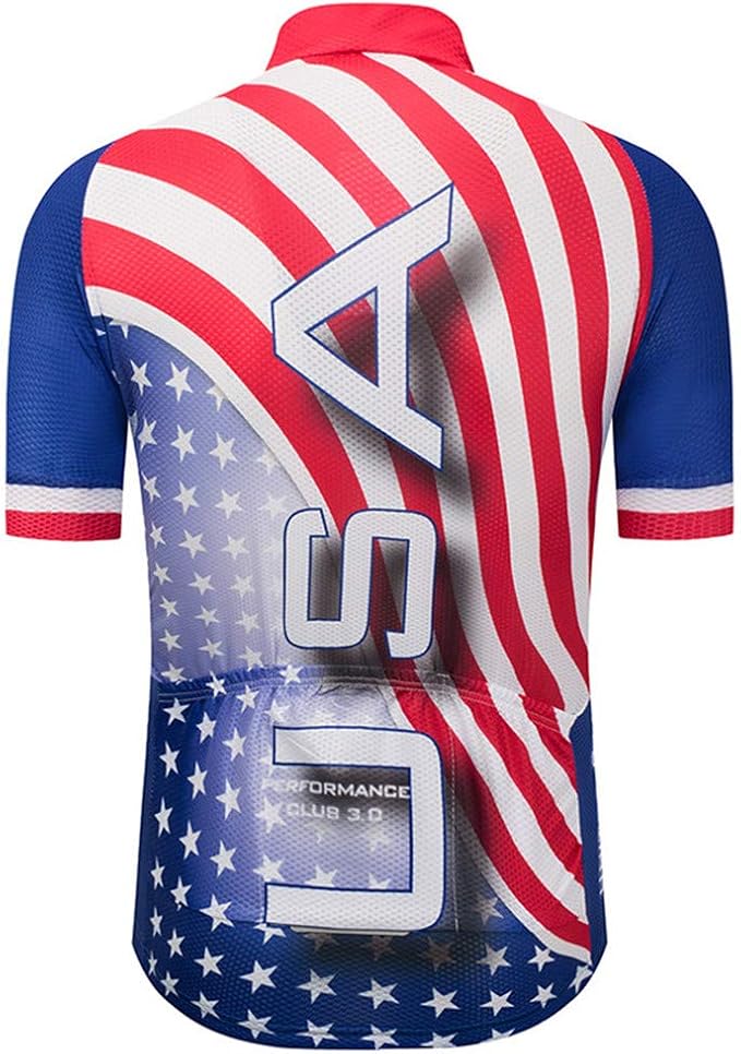 JPOJPO USA Cycling Jersey Men Short Sleeve Bike Shirts Biking Jersey Summer American Bicycle Tops with 3 Pockets Reflective