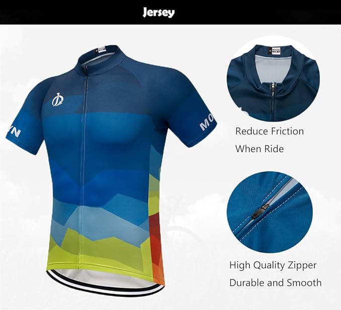 MOXILYN Men's Cycling Jersey Full Zip Riding Clothing Mountain Bike Tops Quick Dry - Bike Shirts