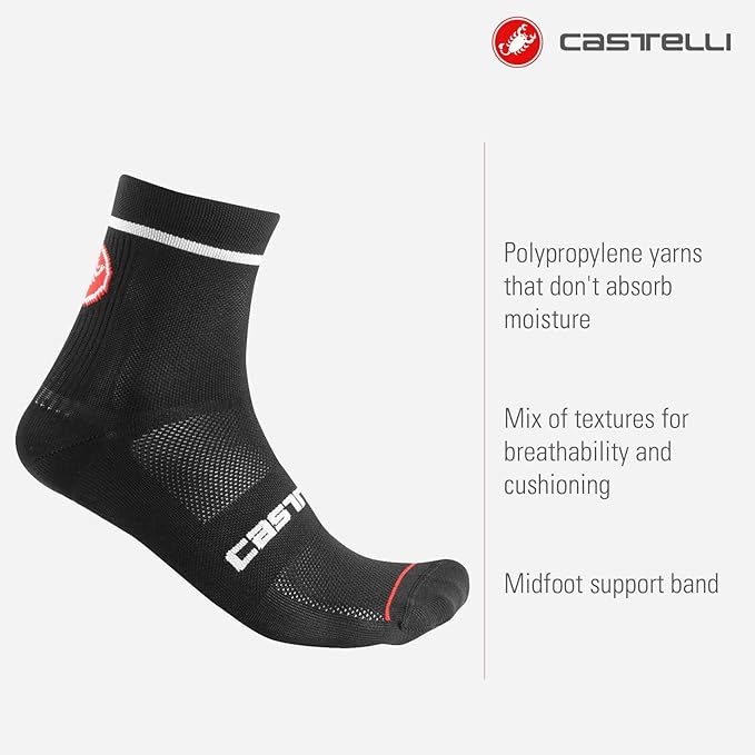 CASTELLI Men’s Entrata 9 Sock, Performance Cycling Apparel Sock, Moisture Wicking with Midfoot Support Band for Road Biking
