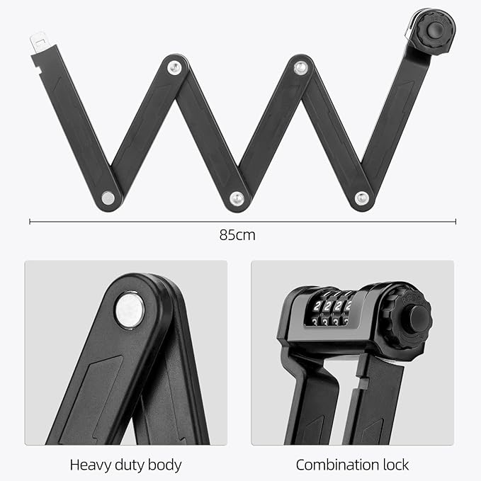 ROCKBROS Folding Bike Lock with Mount - Heavy Duty Anti Theft 4-Digit Foldable Lock