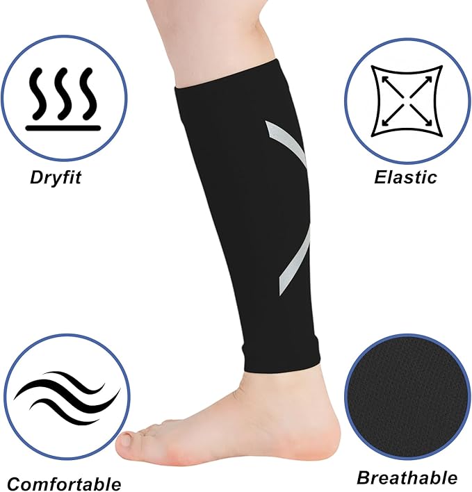 Calf Compression Sleeve for Men & Women, Reflective Footless Socks for Shin Splint Relief & Night Running, Cycling